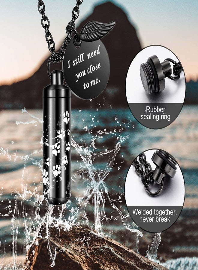Dletay Cylinder Urn Necklace for Ashes Paw Print Cremation Jewelry for Ashes Memorial Keepsake Pendant with Angel Wing Round Tag Stainless Steel Remembrance Jewelry-M - Image 2